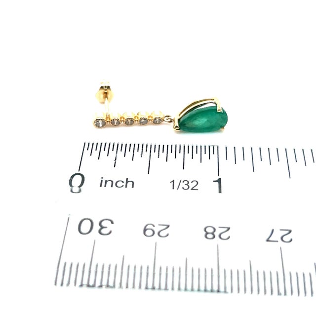 Metal Natural Emerald Diamond Dangle Earrings 14k Y Gold 2.23 TCW Certified For Sale - Image 7 of 11