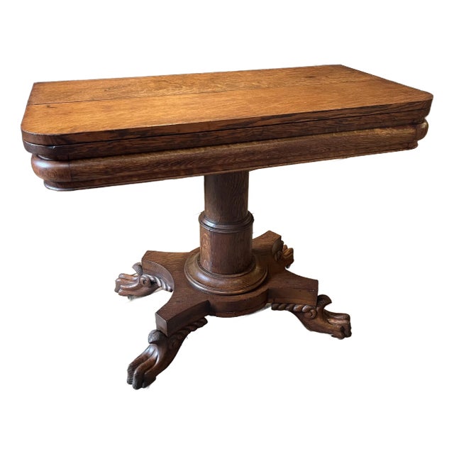 American Oak Folding Game Table For Sale