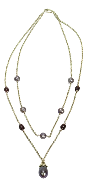 Lazaro Diaz Layered Double Chain 18k Gold, Amethyst, & Tahitian Pearl Necklace
