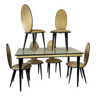 Hollywood Regency Italian Dining Table and Chairs from Umberto Mascagni, 1950s, Set of 7 For Sale
