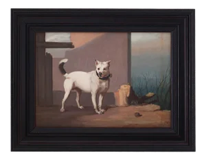 Antique Oil Painting on Board of a Dog