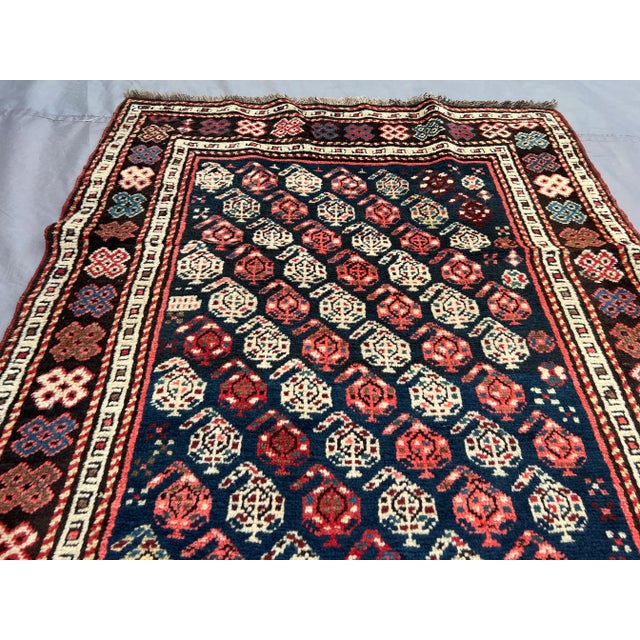 Antique Caucasian Tribal Medallion Rug With Rare Geometric Design in Navy and Terracotta Rug For Sale - Image 6 of 10