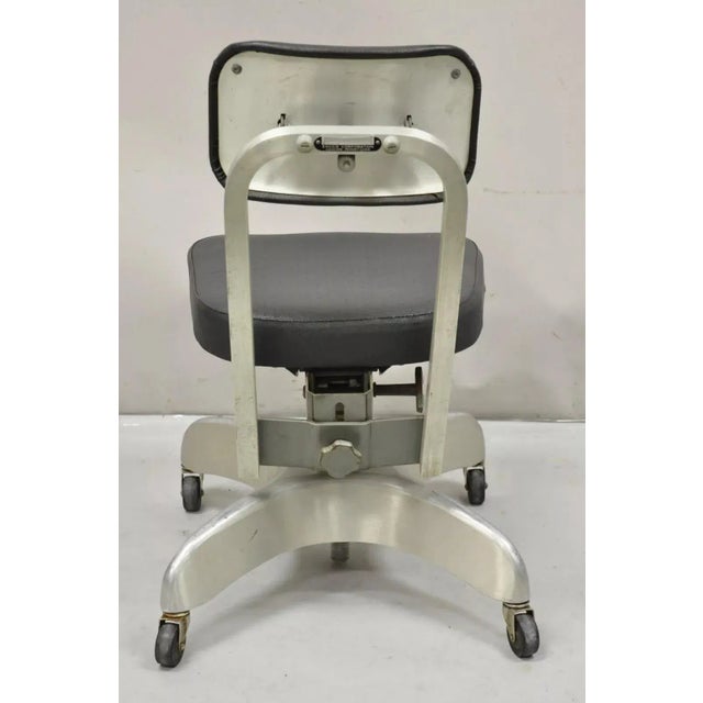 Vintage Emeco Corp Art Deco Brushed Aluminum Black Swivel Office Desk Chair For Sale - Image 12 of 12