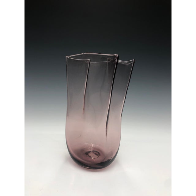1980s Vintage Blenko Pale Purple Hand-Blown Paper Bag Art Glass For Sale - Image 5 of 7