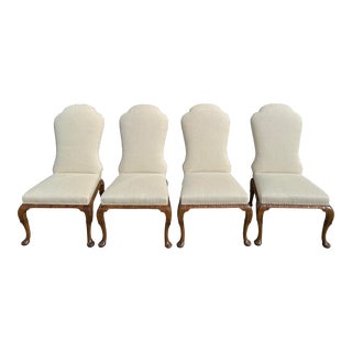 Set of 4 Burton-Ching Burl Walnut Turtle Back Dining Chairs For Sale