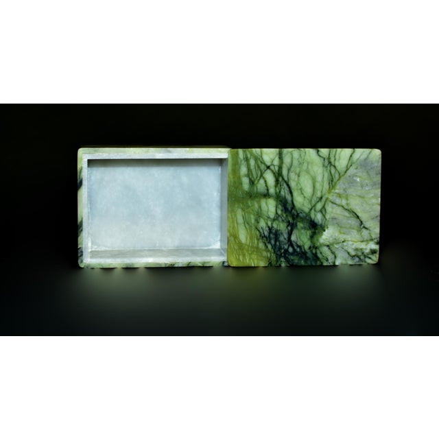 Modern Rutile Serpentine Box Watergrass Green Gemstone Box For Sale - Image 3 of 11