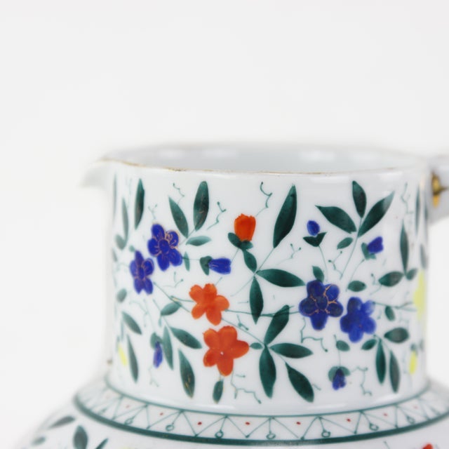 Vintage Floral Bird Ceramic Pitcher With Colorful Hand-Painted Flowers For Sale - Image 9 of 11