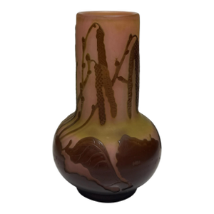 Antique Galle Cameo Glass Vase Chatons Du Noisetier Hazelnut Catkins