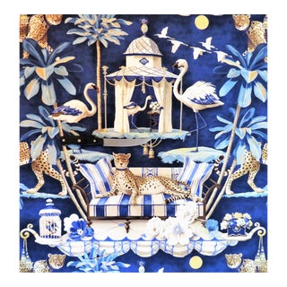 1 of 10 Yards Harrison Howard "Night in India" Designer Cotton Fabric in Evening Sky Blue For Sale