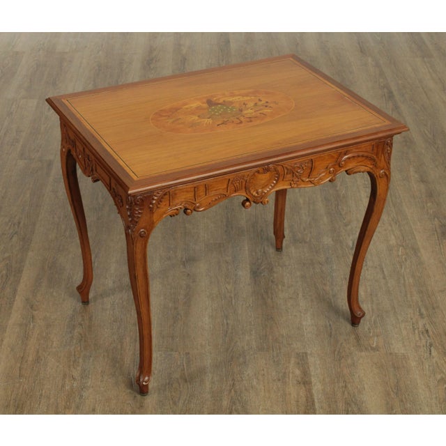 High Quality Hand Crafted Carved Walnut Base Table with Walnut & Mixed Wood Marquetry Inlaid Eagle with 14 Stars
