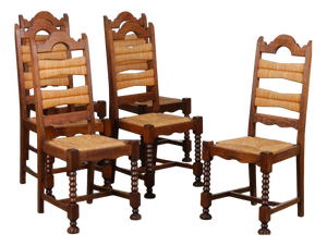 Vintage Straw-Seated Chairs in Oak, 1940, Set of 6