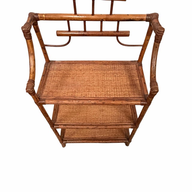 Brown Vintage Petite Pagoda Rattan and Seagrass Bookcase Etagere For Sale - Image 8 of 10