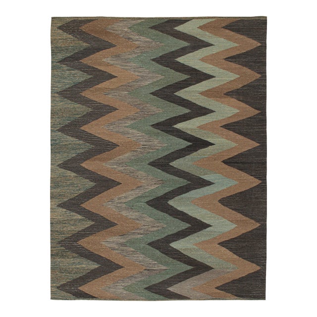 Vintage Persian Kilim in Brown and Teal Chevron Patterns by Rug & Kilim For Sale