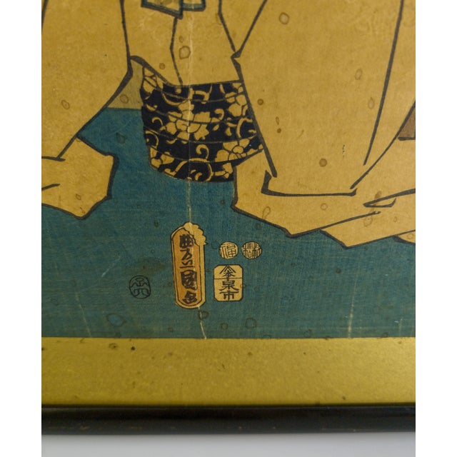 19th Century Japanese Ukiyo-E Woodblock Triptych Print by Kunisada Toyokuni III For Sale - Image 10 of 12