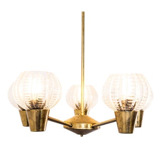 Prismatic Five Pod Crystal Pendant Chandelier, 1950s For Sale