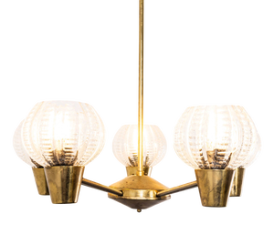 Prismatic Five Pod Crystal Pendant Chandelier, 1950s
