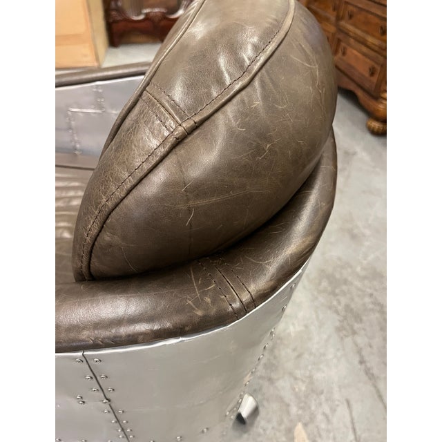 Restoration Hardware Teen Brown Leather & Aluminum “Aviator” Office Chair For Sale In Las Vegas - Image 6 of 10