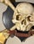 Hand Sculpted, Carved and Parcel Gilt Skull and Crossbones Memento Mori Mounted on a Decorative Plaque For Sale - Image 4 of 11