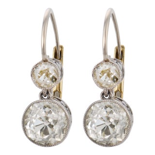 Edwardian Style 2.34 Carat Diamond Platinum Gold Drop Earrings, A Pair For Sale