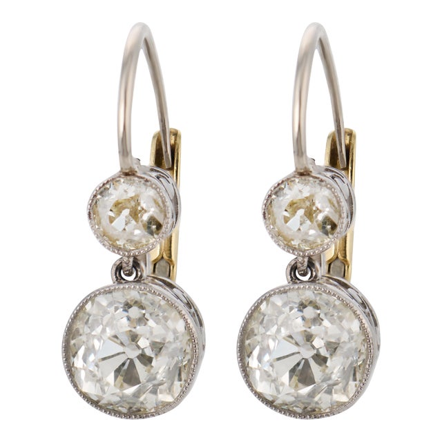 Edwardian Style 2.34 Carat Diamond Platinum Gold Drop Earrings, A Pair For Sale
