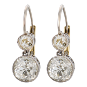 Edwardian Style 2.34 Carat Diamond Platinum Gold Drop Earrings, A Pair