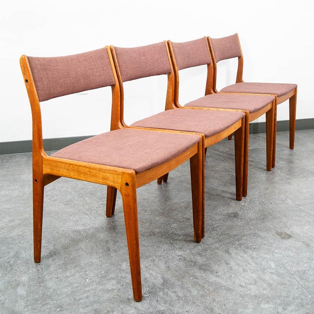 Mid-Century Modern Mid Century Danish Modern Dining Chairs Set of 4 Denmark Pink Fabric Oak Vintage For Sale - Image 3 of 11