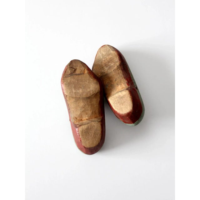 Green Antique Children's Wooden Clogs Pair For Sale - Image 8 of 10