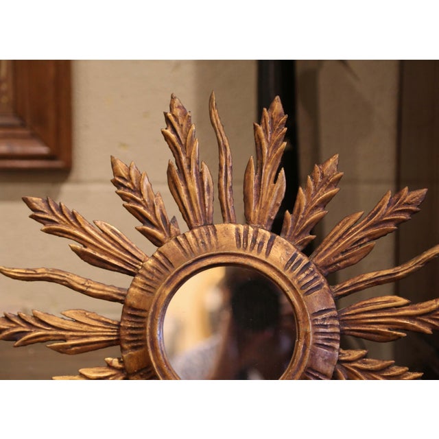 Mid-Century French Carved Giltwood Painted Wall Sunburst Mirror For Sale In Dallas - Image 6 of 8