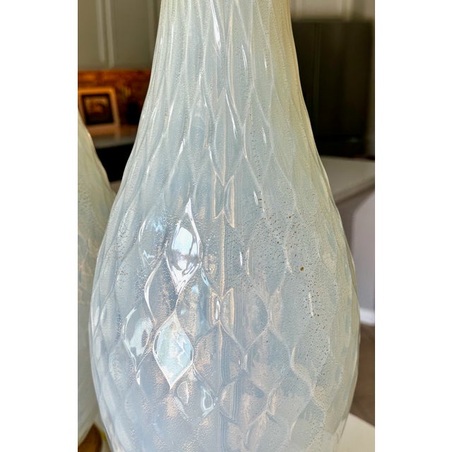 1950s Large Murano Opalescent Blue Gold Inclusions Table Lamps - a Pair For Sale - Image 15 of 18