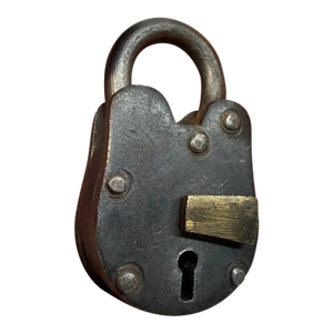 Antique Working Handmade Miniature Riveted Steel Brass Skeleton Key Pad Lock