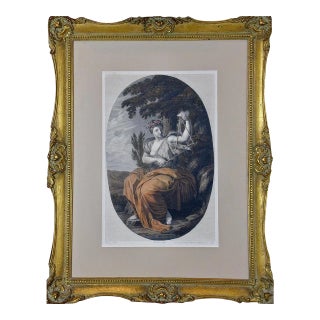 Muse Terpsichore: Framed Hand-Colored 19th C. Engraving After 17th C. Painting by After Eustache Le Sueur, 1803 For Sale