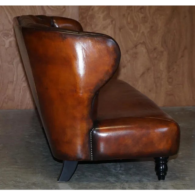 Hand Dyed Brown Leather Chesterfield Sofa For Sale - Image 11 of 15