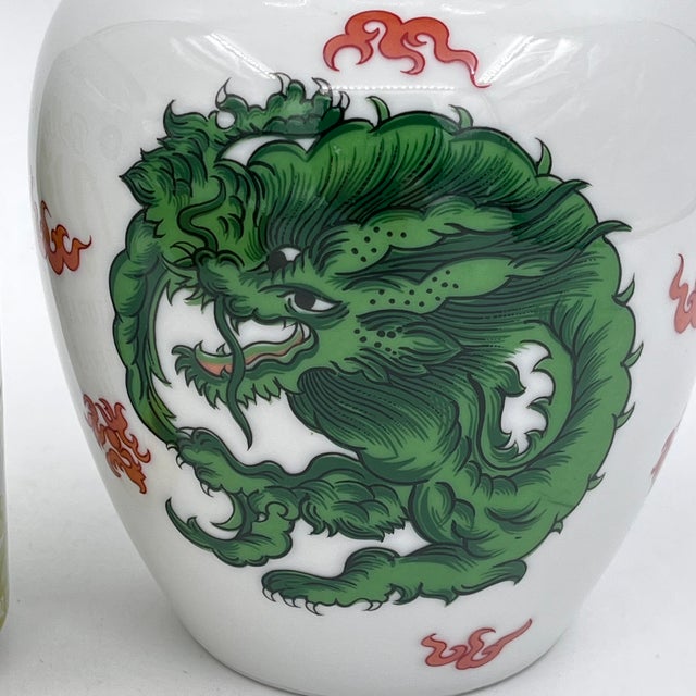 Japanese Vintage Fitz & Floyd Green Dragon Ginger Jar With Lid For Sale - Image 3 of 12
