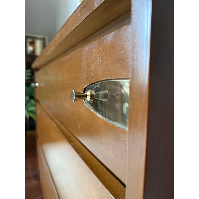 Brown Vintage Mid Century Modern Walnut 3 Drawer Dresser in the Style of Stanley For Sale - Image 8 of 12