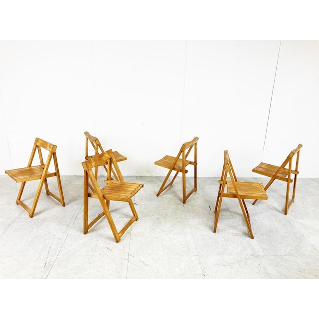 Vintage Wooden Folding Chairs, 1960s, Set of 6 For Sale - Image 9 of 11