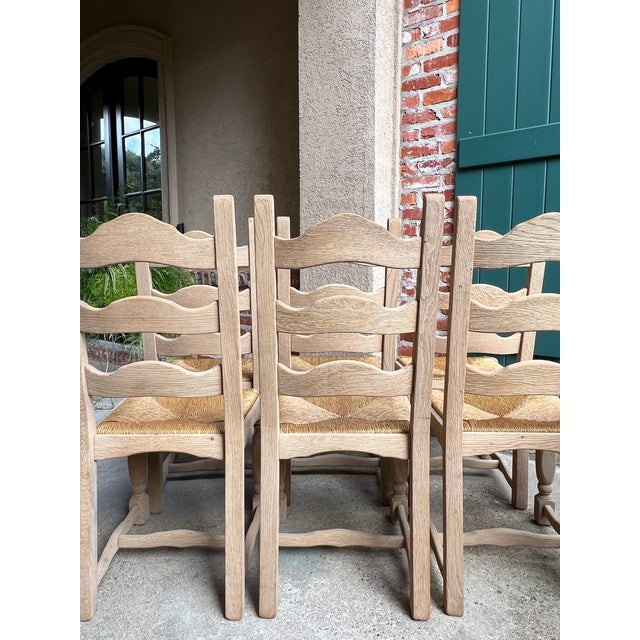 Set 6 Vintage French Ladder Back Dining Chairs Rush Seat Bleached Oak Farmhouse For Sale - Image 16 of 18
