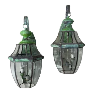 Pair of Vintage Solid Brass Wall Lantern