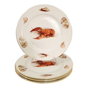 Mid Century Porcelain Lobster Dinner Plates- Set of 4