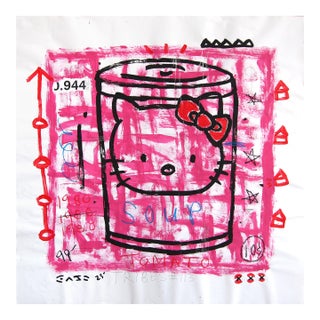 Hello Kitty Soup - Abstract Pink Quirky Cartoon Pop Original Artwork by Gary John For Sale