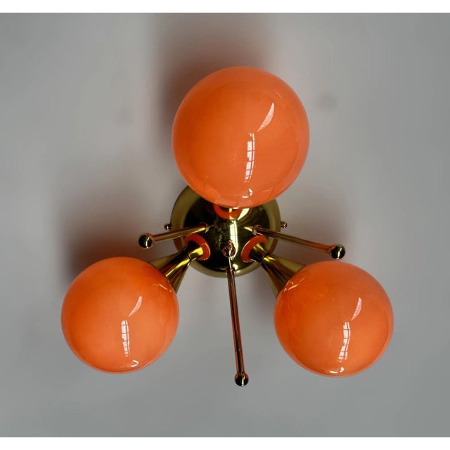 Trifoglio Polished Brass Opaque Coral Globe Flush Mount by Fabio LTD For Sale - Image 6 of 9