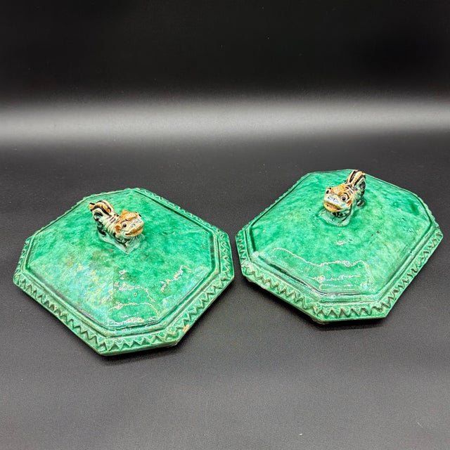 Antique Chinese Sancai Glazed Porcelain Tureen Lids With Foo Dog Finials - a Pair For Sale - Image 12 of 12