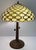 Early 20th Century Antique American Tiffany Style Leaded Stained Glass Table Lamp With Amber Jewels For Sale - Image 5 of 11