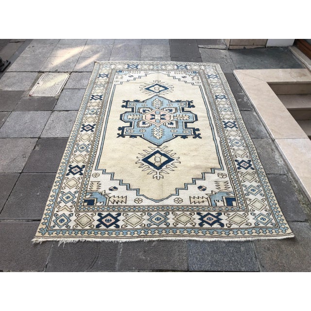 1960s Vintage Tribal Handmade Floral Rug- 5′2″ × 7′10″ For Sale - Image 11 of 11