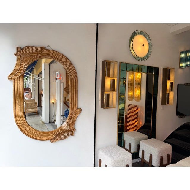 Rattan Palm Tree Mirror by Vivai Del Sud. Italy, 1970s For Sale - Image 9 of 11