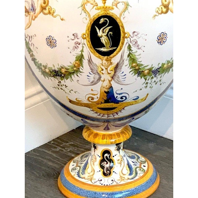Ginori Majolica Allegorical Serpent Handled Vase | Chairish