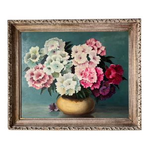 Vintage Still Life Oil on Canvas Board Painting by Charles W. O’Neill