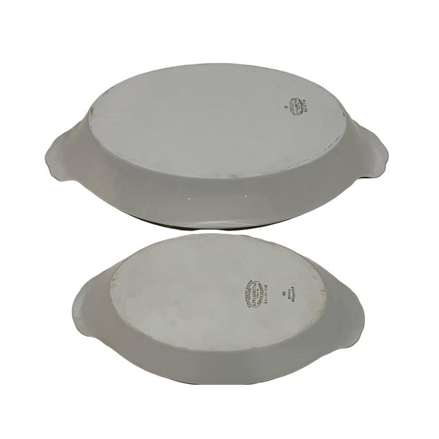 Mid 20th Century Two Nesting Pillivuyt France Porcelain Bird Gratin Dishes Gold Trim Vintage For Sale - Image 5 of 9