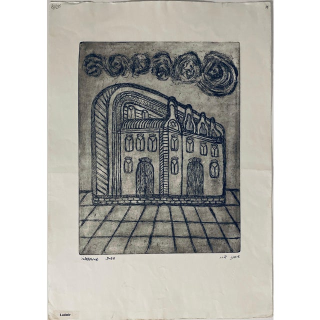 Cracow Poland Etching of Polish Synagogue, Jewish temple. From very rare small edition. Most are signed in Hebrew and /or...