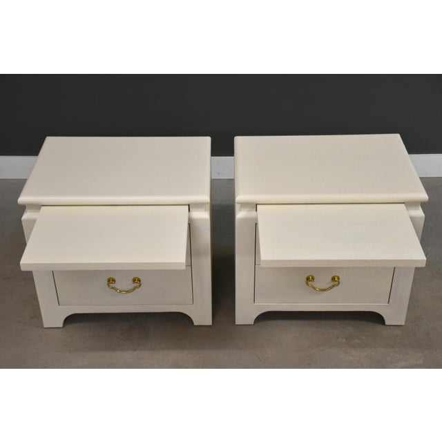 1970s 1970s White Karl Springer Style Grass Cloth Nightstands - A Pair For Sale - Image 5 of 10