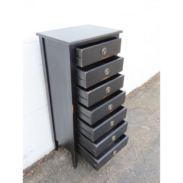 Wood Distressed Painted Black Tall Narrow Lingerie Jewelry Chest 6334 For Sale - Image 7 of 13